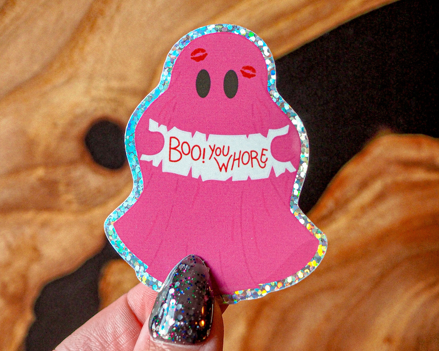 Spooky Pink Ghost - Glitter Sticker